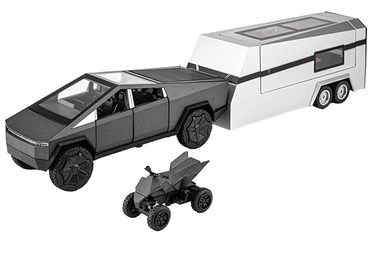 Tesla Cyber Truck Pick-up Trailer Camper 1:24 Diecast Scale Model Car