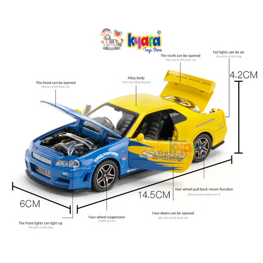 Nissan Skyline GT-R R34 Sport Racing 1:24 Diecast Scale Model Car
