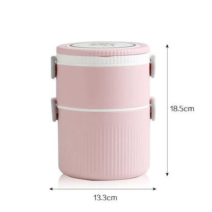 Round Large 2 Layers Lunch Meal Box Adult Lunchbox Container