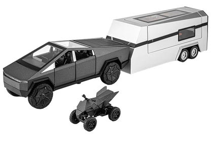 Tesla Cyber Truck Pick-up Trailer Camper 1:24 Diecast Scale Model Car
