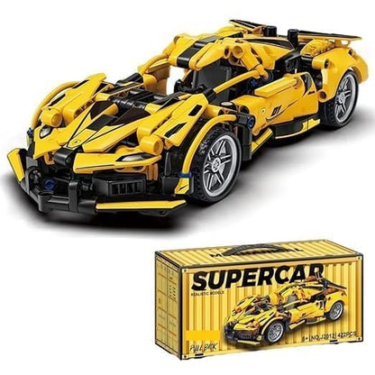 Yellow Ferrari 1:18 Scale Racing Pull-Back Supercar Building Blocks Set