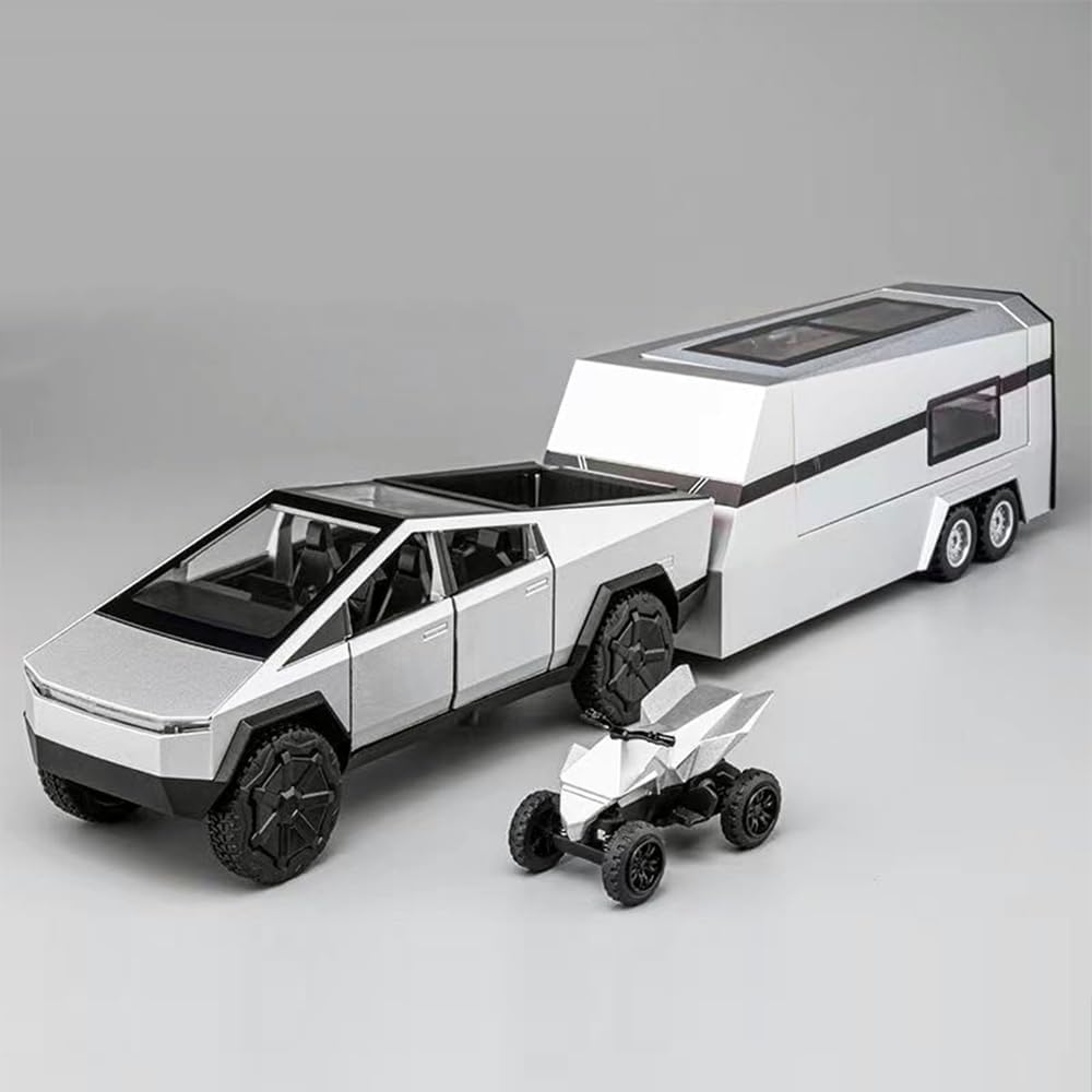 Tesla Cyber Truck Pick-up Trailer Camper 1:24 Diecast Scale Model Car