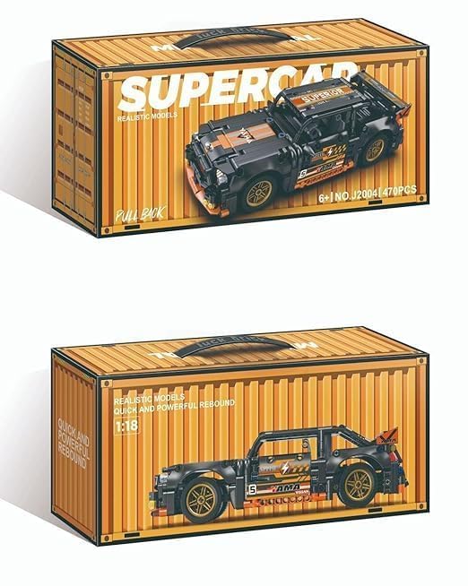 Orange Mustang 1:18 Scale Racing Pull-Back Supercar Building Blocks Set |