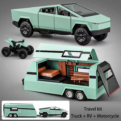 Tesla Cyber Truck Pick-up Trailer Camper 1:24 Diecast Scale Model Car