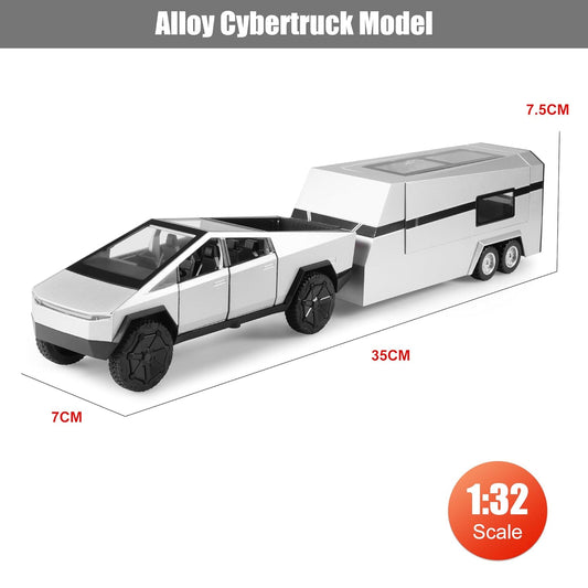 Tesla Cyber Truck Pick-up Trailer Camper 1:24 Diecast Scale Model Car