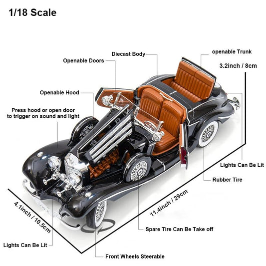 Vintage 1936 Mercedes Benz 500K 1:18 Roadster diecast scale model car collectible
