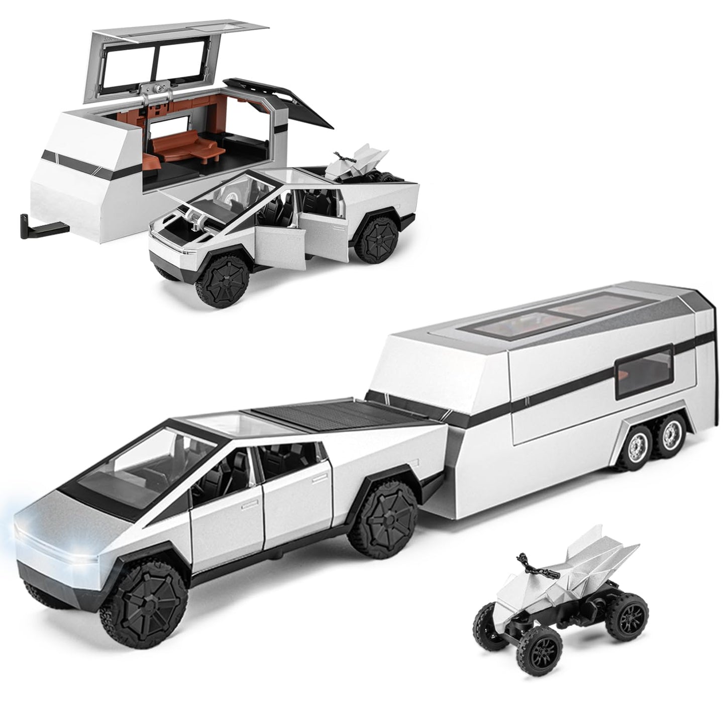 Tesla Cyber Truck Pick-up Trailer Camper 1:24 Diecast Scale Model Car