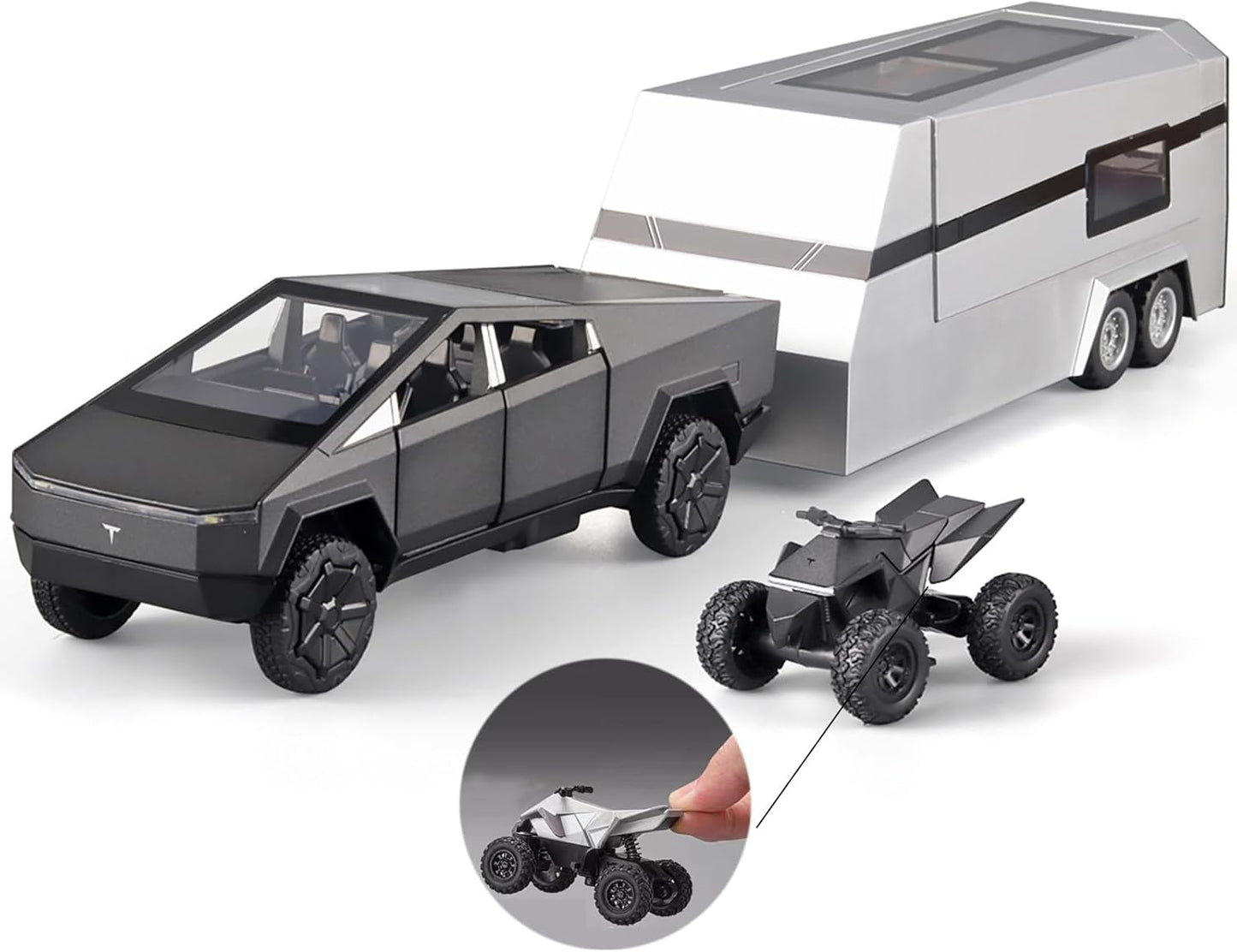Tesla Cyber Truck Pick-up Trailer Camper 1:24 Diecast Scale Model Car