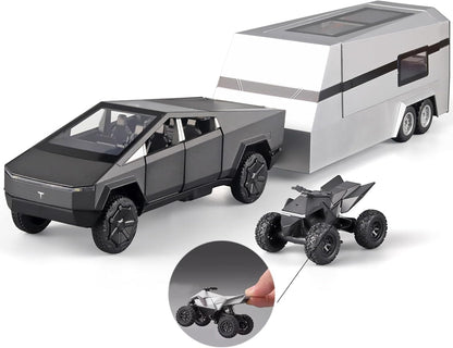 Tesla Cyber Truck Pick-up Trailer Camper 1:24 Diecast Scale Model Car