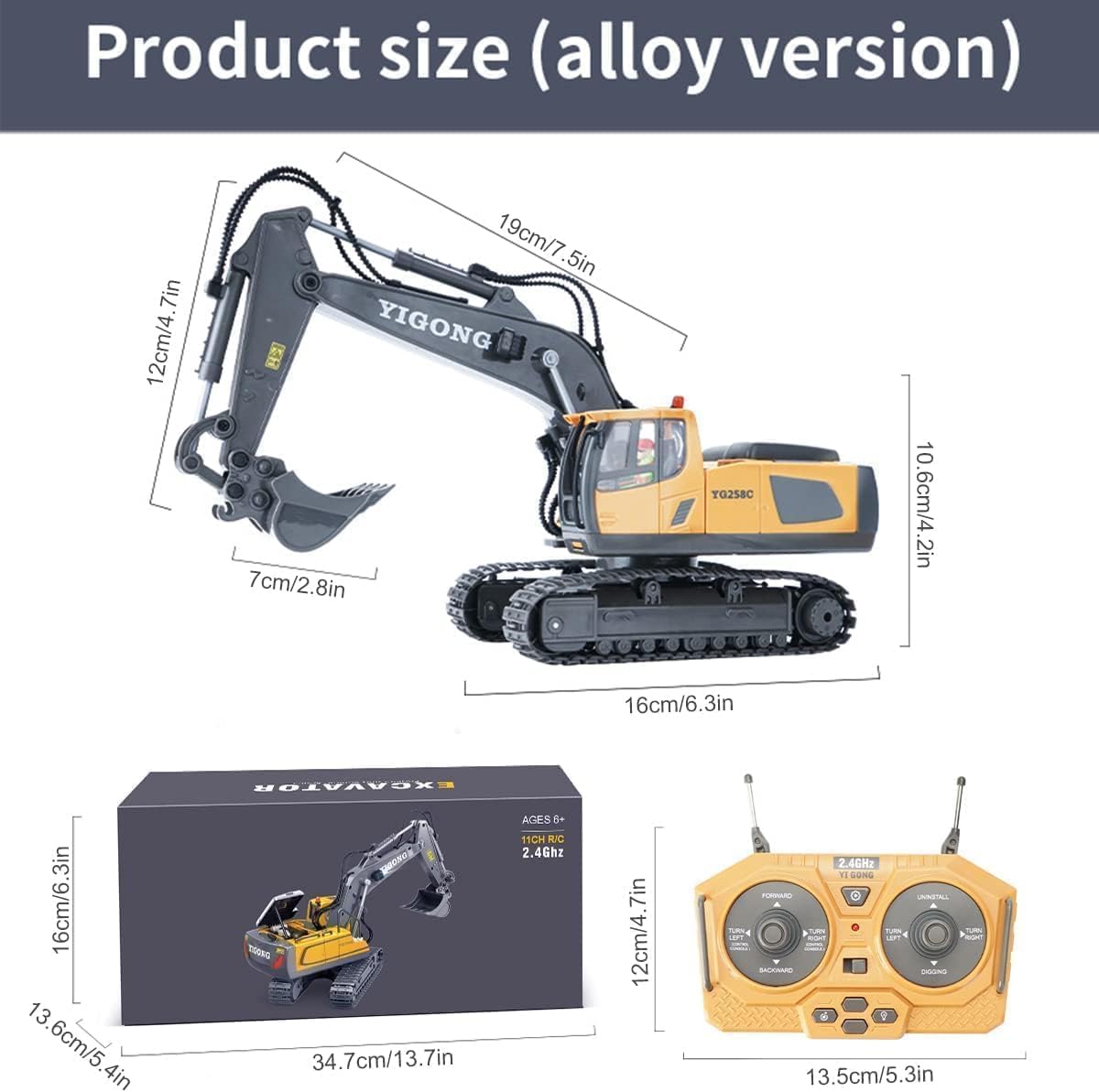 RC Excavator JCB Toy 11 Channel RC 1:20 Scale 2.4Ghz Construction Vehicles