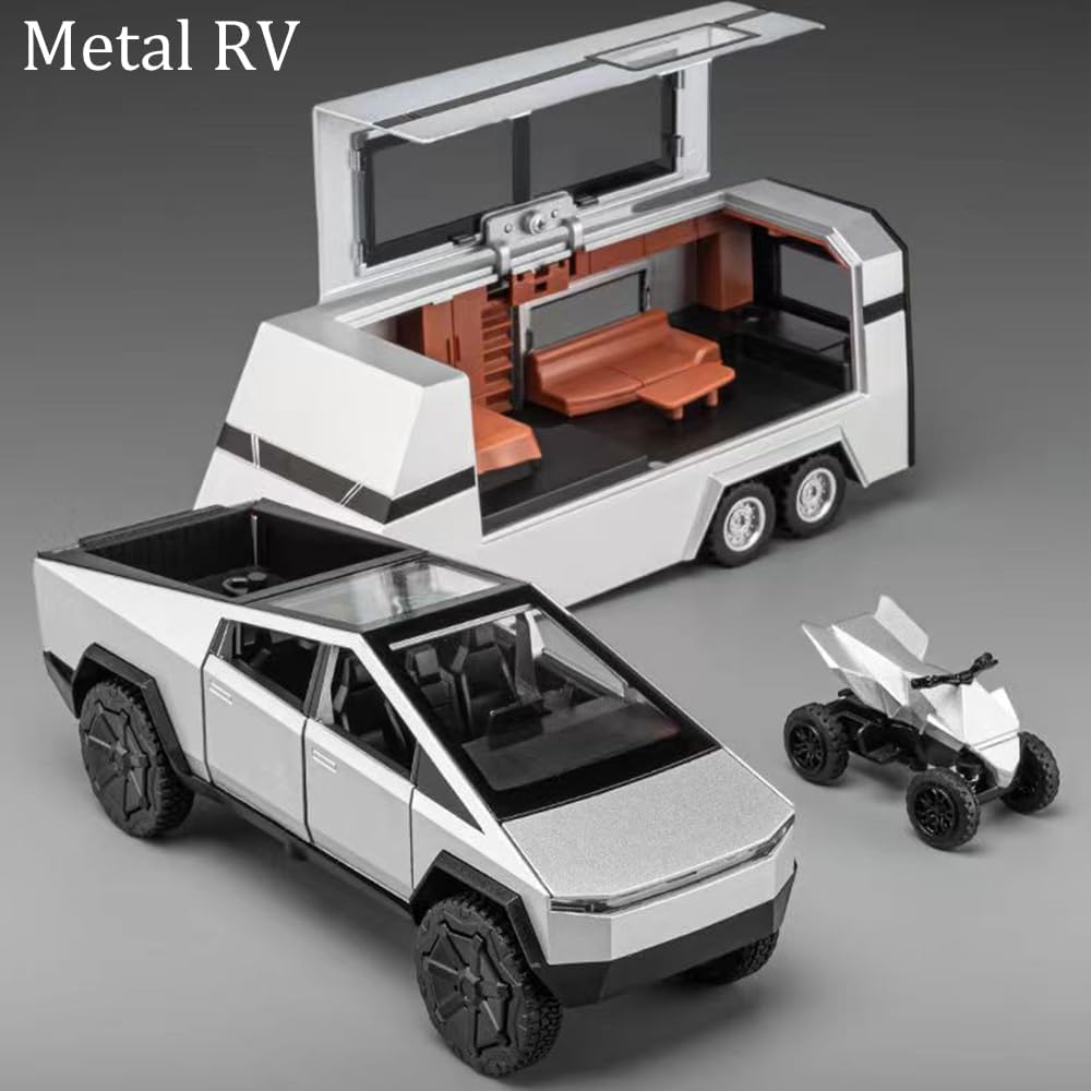 Tesla Cyber Truck Pick-up Trailer Camper 1:24 Diecast Scale Model Car