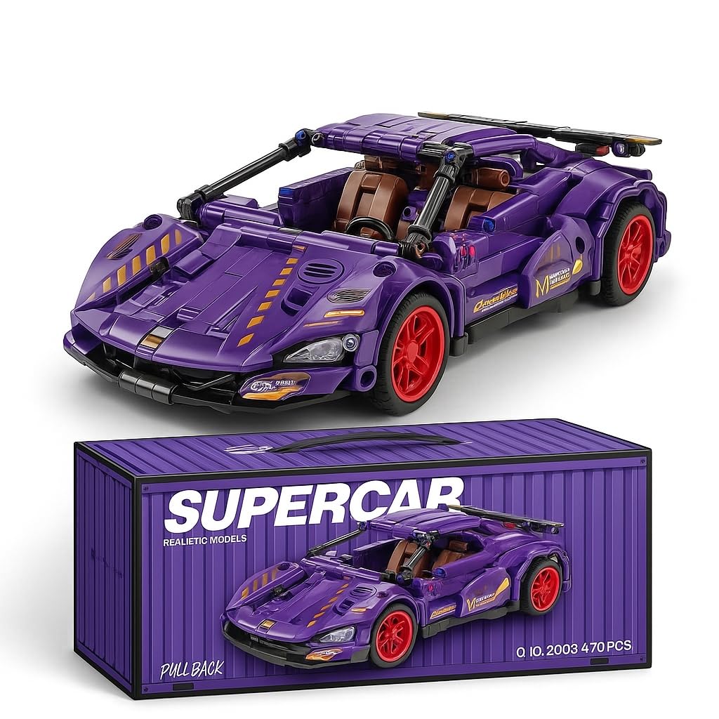 Purple Lambo 1:18 Scale Racing Pull-Back Supercar Building Blocks Set
