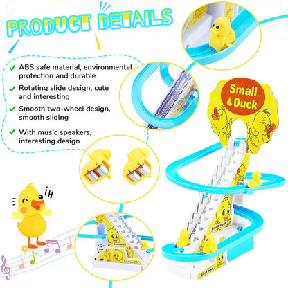 3 Slide Toy, Funny Automatic Stair-Climbing Ducklings Cartoon Race Track Set Little Lovely Slide Escalator with Lights and Music [ 3 Duck Included ]