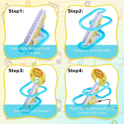 3 Slide Toy, Funny Automatic Stair-Climbing Ducklings Cartoon Race Track Set Little Lovely Slide Escalator with Lights and Music [ 3 Duck Included ]