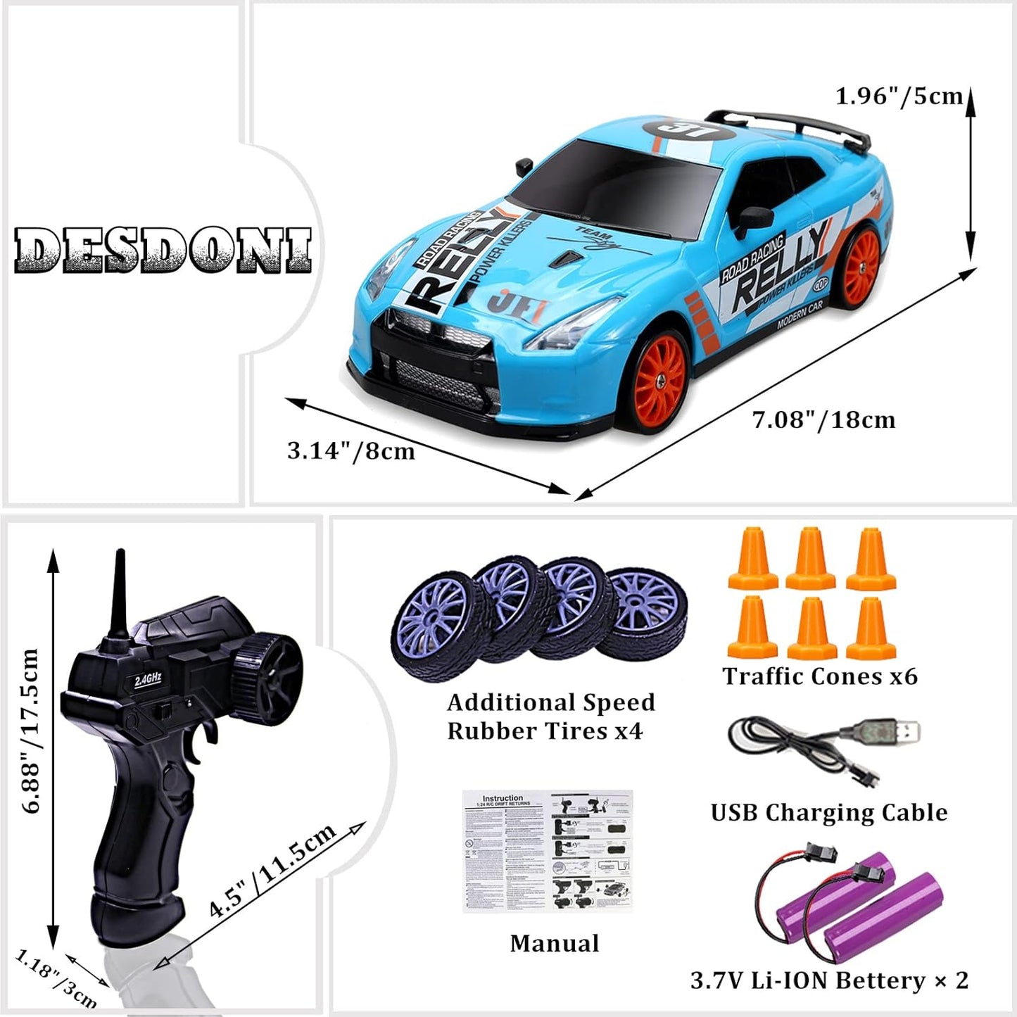 Amewi 1:24 Scale Drift Sport Car Blue Edition with Remote & Drift Accessories