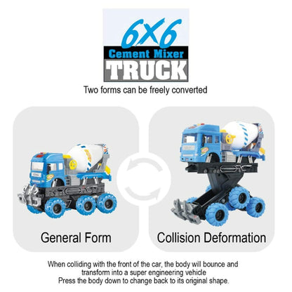 BIG SIZE HEAVY 6X6 PULL BACK DEFORMATION CONSTRUCTION TRUCK VEHICLE TOY FOR KIDS FRICTION POWERED WHEEL SOUND AND LIGHT EFFECT TOY TRUCK FOR 3+ YEARS OLD BOYS GIRLS (CEMENT MIXER TRUCK) [SIZE:-24.5CM*17CM*11.5CM]