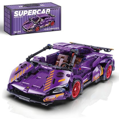 Purple Lambo 1:18 Scale Racing Pull-Back Supercar Building Blocks Set