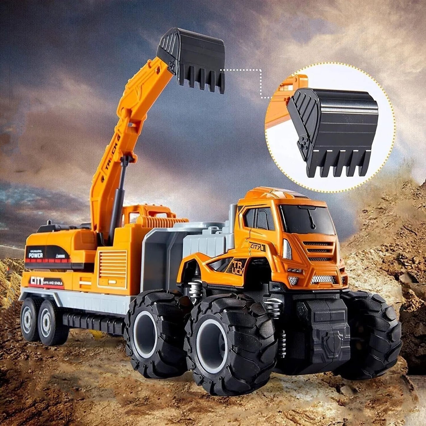 Excavator Toy Metal Head Bulldozer Long Crane Truck Friction Powered Engineering Vehicle Model Construction Toy for 2 3 4 5 Years Old Boy and Girl