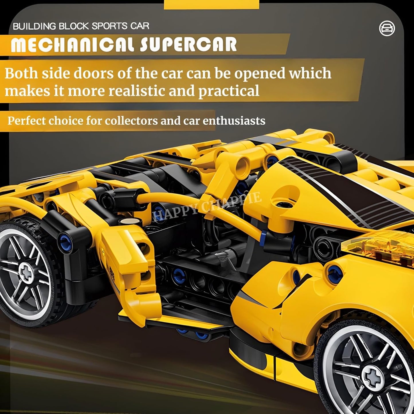 Yellow Ferrari 1:18 Scale Racing Pull-Back Supercar Building Blocks Set