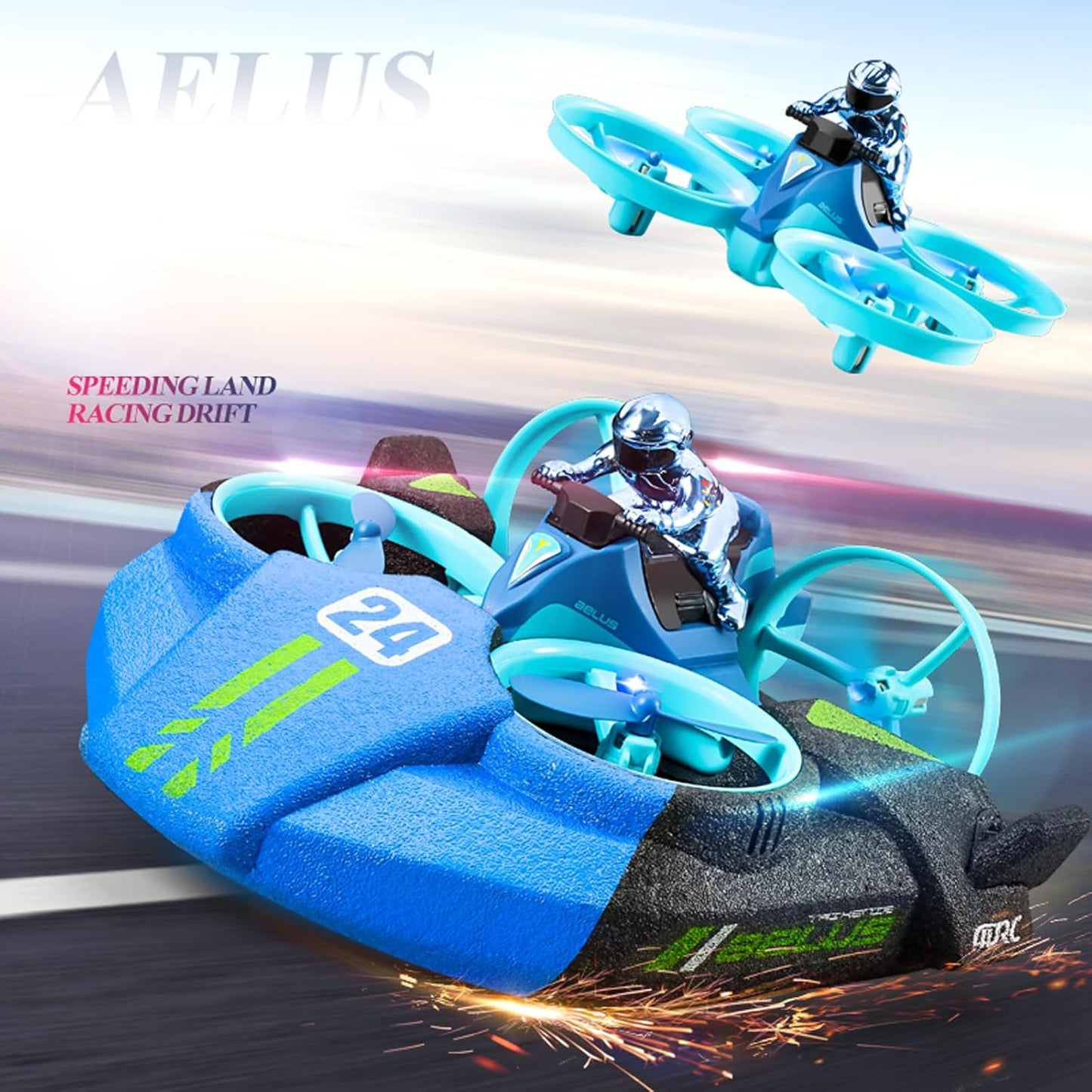 4DRC V24  3-in-1 Remote Control Hovercraft, Drone, and Race Car Water and Sky