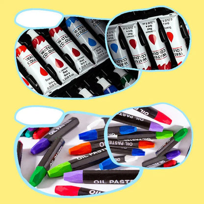 145 PIECES DRAWING COLOR KIT SKETCH COLOUR PENCIL SET OIL PASTELS COLOUR SET WATERCOLOR CAKES PAINT BRUSH SHARPENER ERASER STATIONARY ART SUPPLIES FOR ARTIST [SIZE:-34CM*23CM*8.5CM]