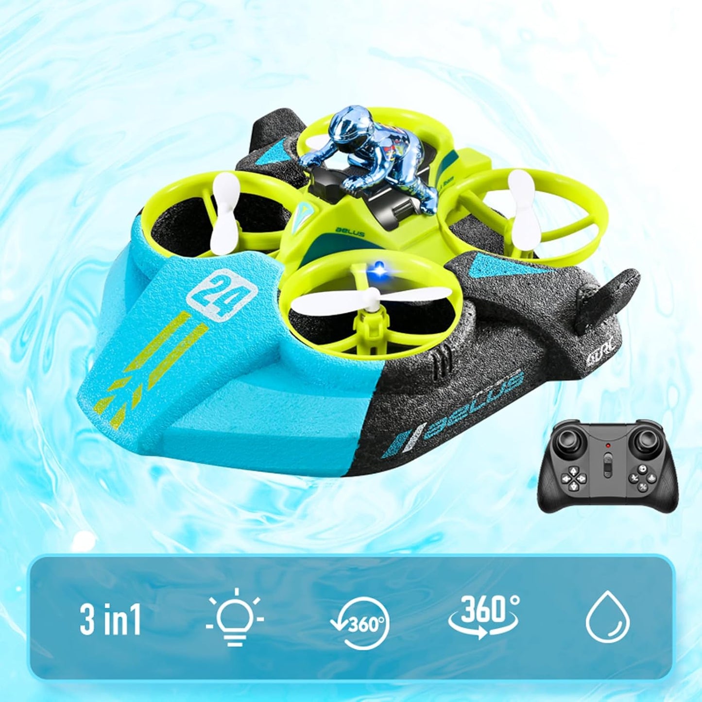 4DRC V24  3-in-1 Remote Control Hovercraft, Drone, and Race Car Water and Sky