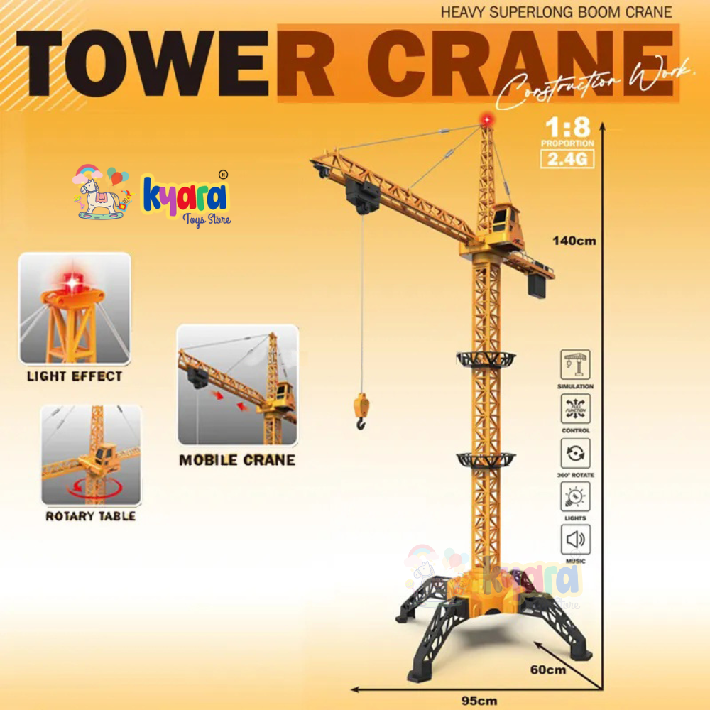 1/8 Alloy Engineering Tower Slewing Crane 2.4G RC Hammer-head Cranes Engineering Construction Model Toy With Light & Sound